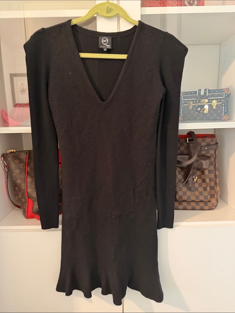 Alexander McQueen Black V‑Neck Long Sleeve Knit Dress